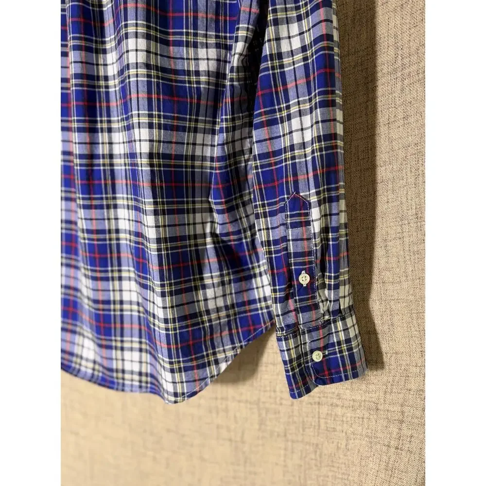 Ralph Lauren Boys L 14-16 Blue Plaid Button-Down Shirt Natural Stretch Cotton